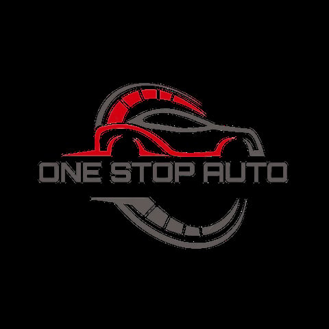 One Stop Auto logo featuring a red and gray stylized car with speedometer design elements